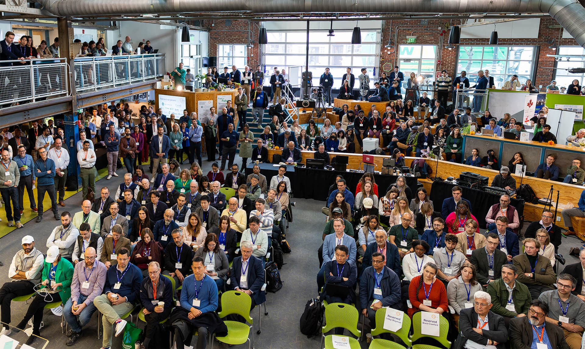 A speaker addresses the audience at a Greentown Labs event