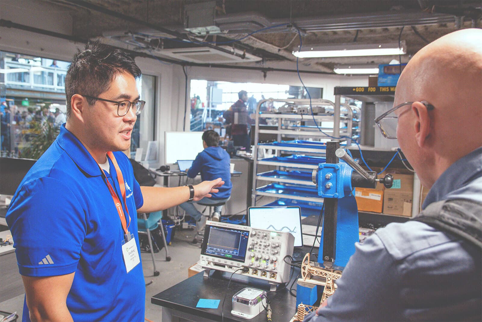 Greentown Labs members collaborating in the lab
